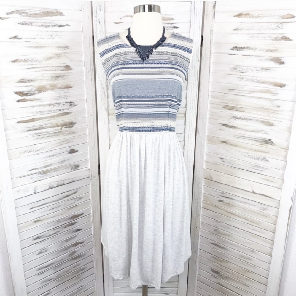 Anthropologie Dolan Emroidered Heather Gray Jersey Dress